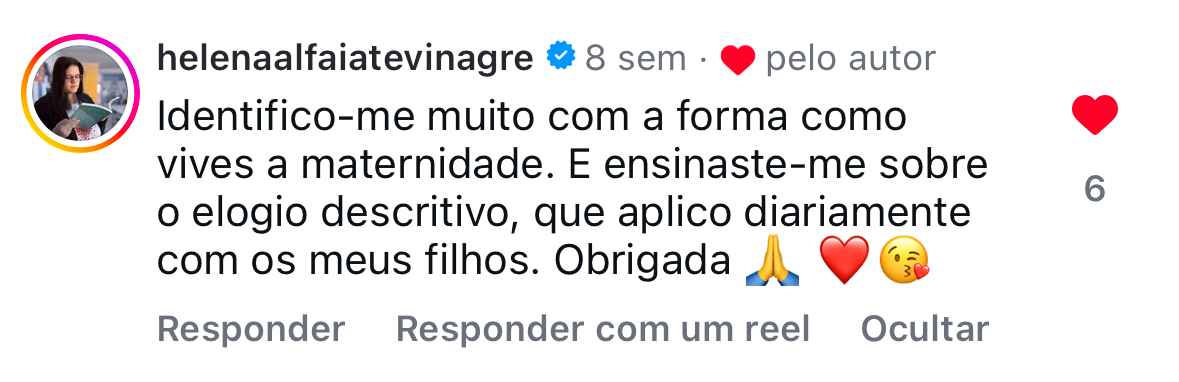 Depoimento Instagram sobre elogio descritivo