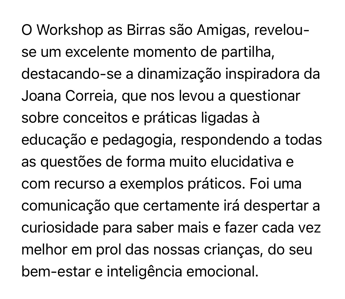 Depoimento sobre Workshop as Birras são Amigas